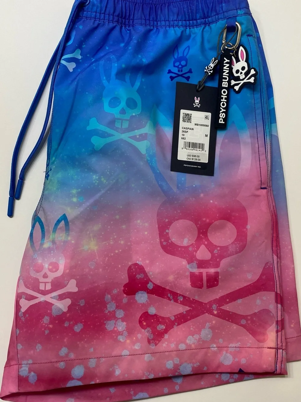 Psycho Bunny Blue-to-Pink Gradient Skull Swim Shorts
